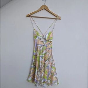 Zara Satin Abstract Cocktail Dress Adjustable Straps size S